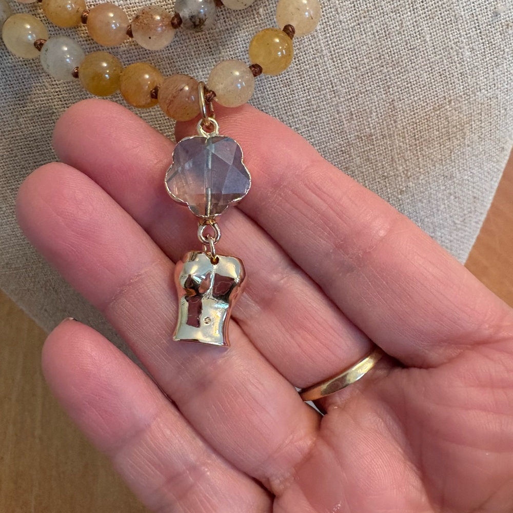 Champagne Goddess Rainbow Quartz Beaded Necklace